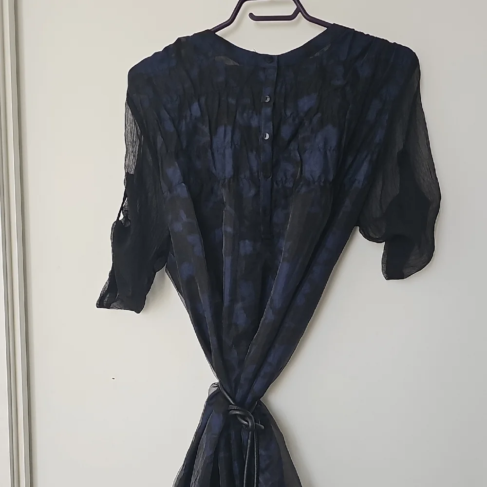 Sheer Black and Blue Lace Chiffon Dress - Picture 1 of 8